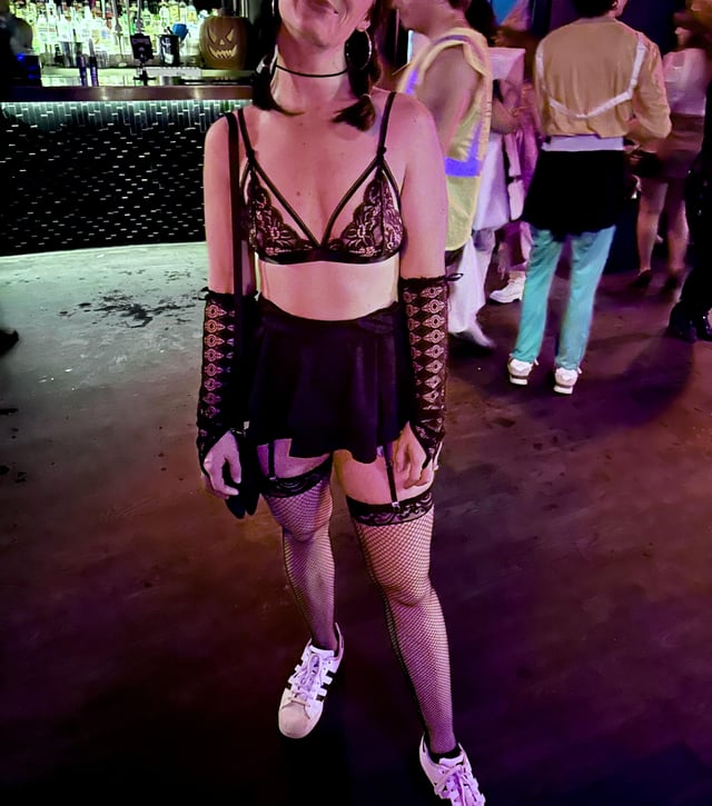 Can you see my married nipples in this rave outfit? Good.