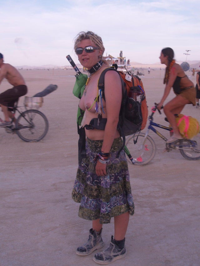 Hippie Chick with blonde dreads at Burning Man